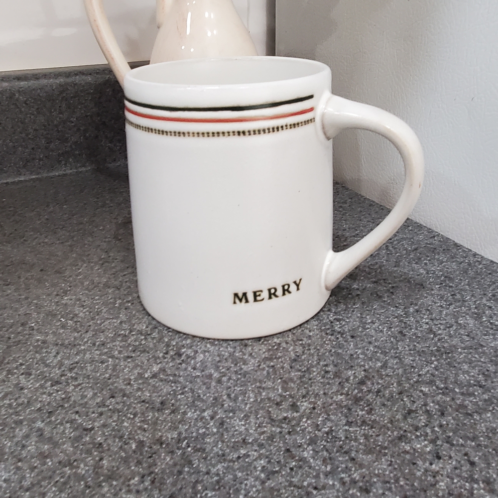 HEARTH AND HAND Merry White Ceramic Mug with Red and Black Accents